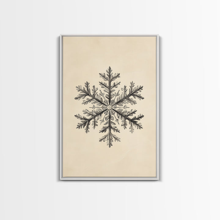 Drawing of a Snowflake Canvas Print - Framed Canvas - Minimalist Christmas Art - Boho Christmas Art - Rustic Christmas Art