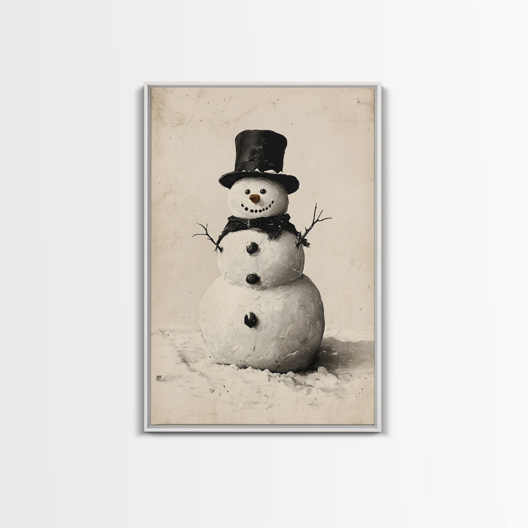 Christmas Snowman Sketch Canvas Print - Framed Canvas - Minimalist Christmas Art - Boho Christmas Art - Rustic Christmas Art