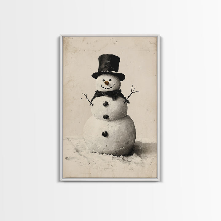 Christmas Snowman Sketch Canvas Print - Framed Canvas - Minimalist Christmas Art - Boho Christmas Art - Rustic Christmas Art