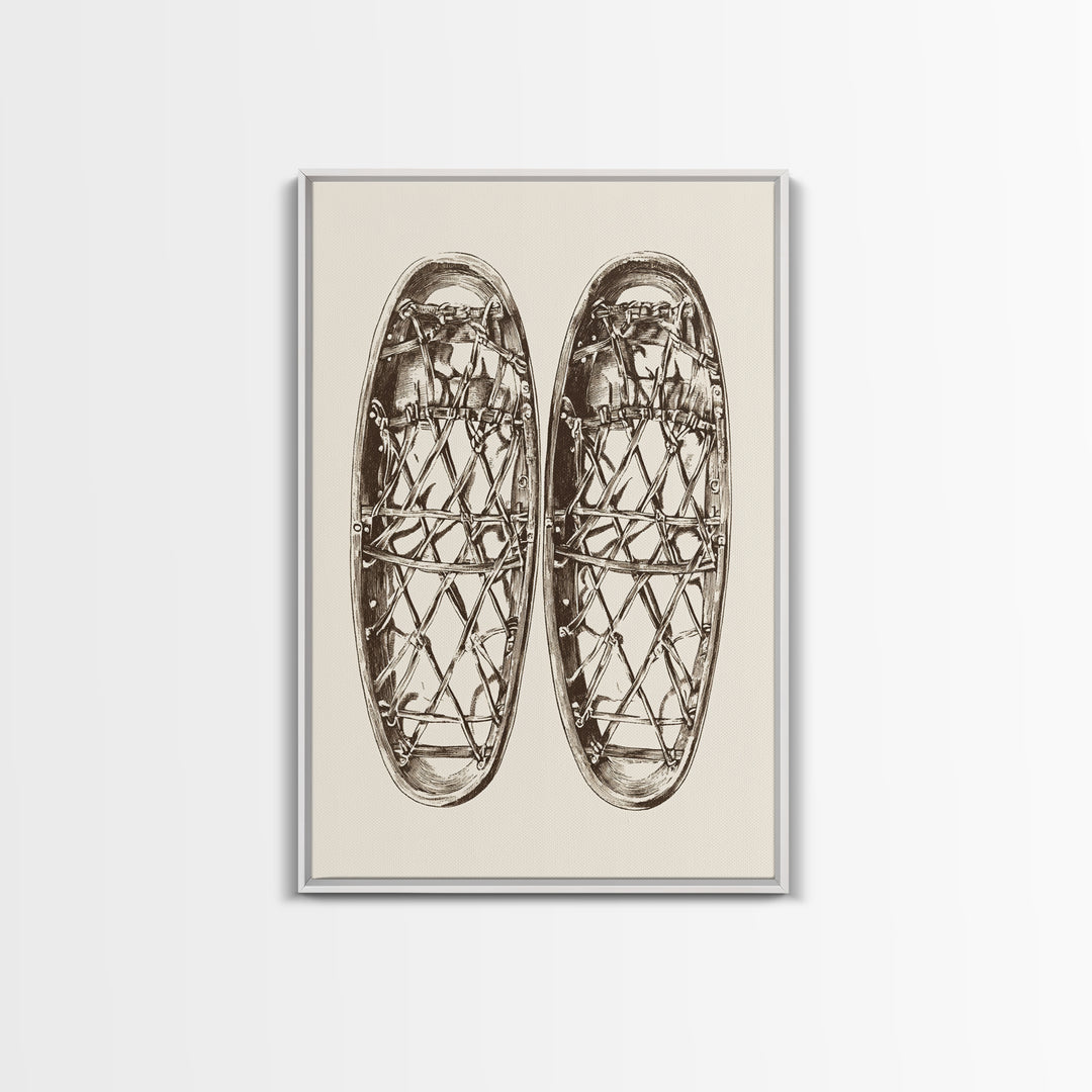 Vintage Snow Shoes Canvas Print - Framed Canvas - Minimalist Christmas Art - Boho Christmas Art - Rustic Christmas Art