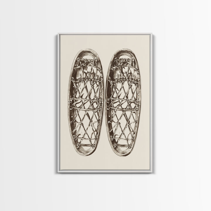 Vintage Snow Shoes Canvas Print - Framed Canvas - Minimalist Christmas Art - Boho Christmas Art - Rustic Christmas Art