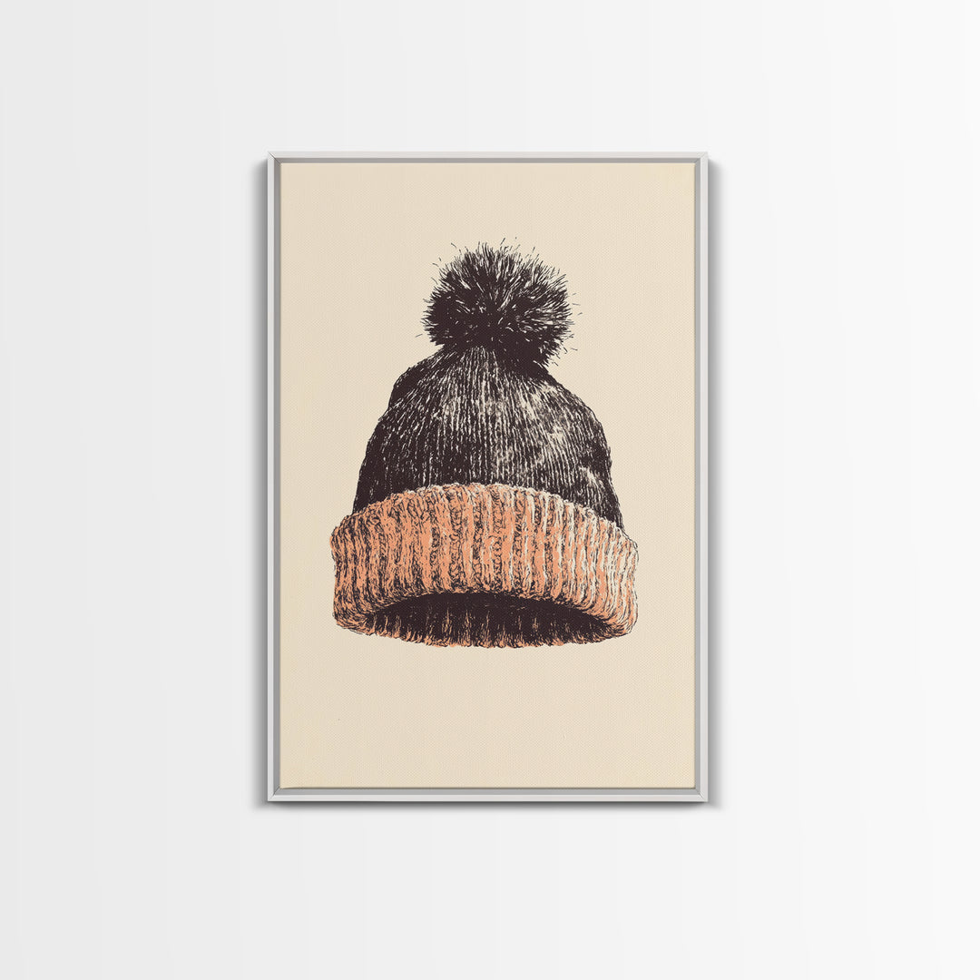 Christmas Beanie Hat Canvas Print - Framed Canvas - Minimalist Christmas Art - Boho Christmas Art - Rustic Christmas Art