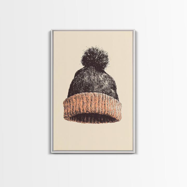 Christmas Beanie Hat Canvas Print - Framed Canvas - Minimalist Christmas Art - Boho Christmas Art - Rustic Christmas Art