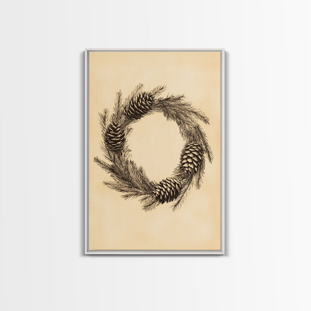 Christmas Wreath Canvas Print - Framed Canvas - Minimalist Christmas Art - Boho Christmas Art - Rustic Christmas Art