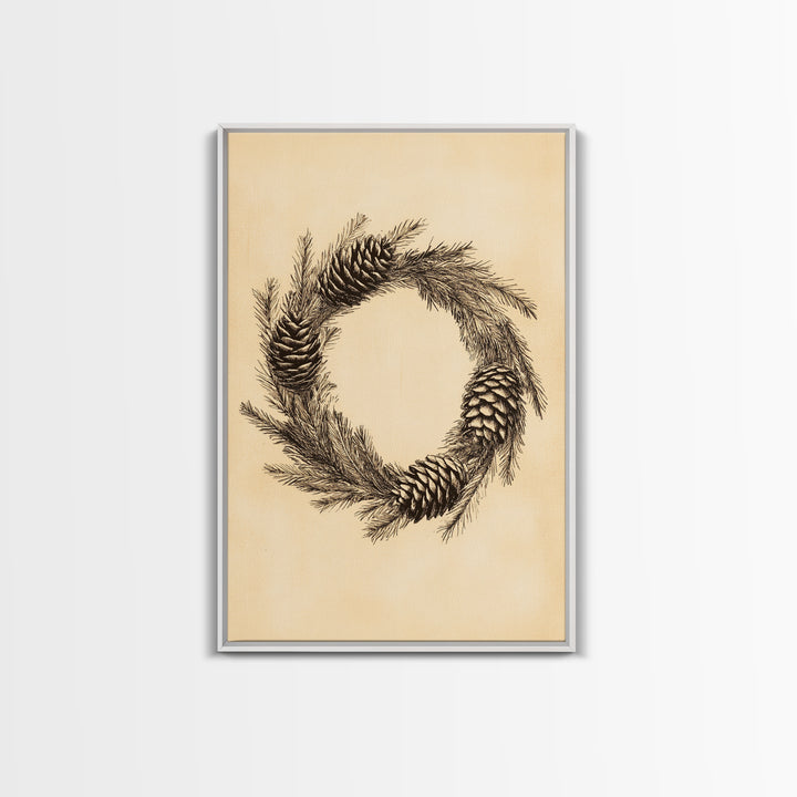 Christmas Wreath Canvas Print - Framed Canvas - Minimalist Christmas Art - Boho Christmas Art - Rustic Christmas Art