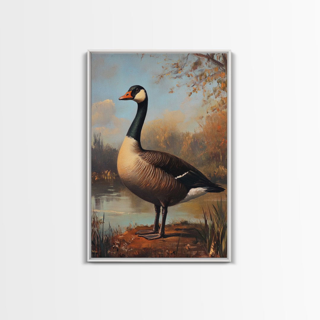 Rustic Cabin Wall Art, Goose Painting Framed Canvas Print, Rustic Farmhouse Wall Art, Guest Room Decor, Traditional American Art