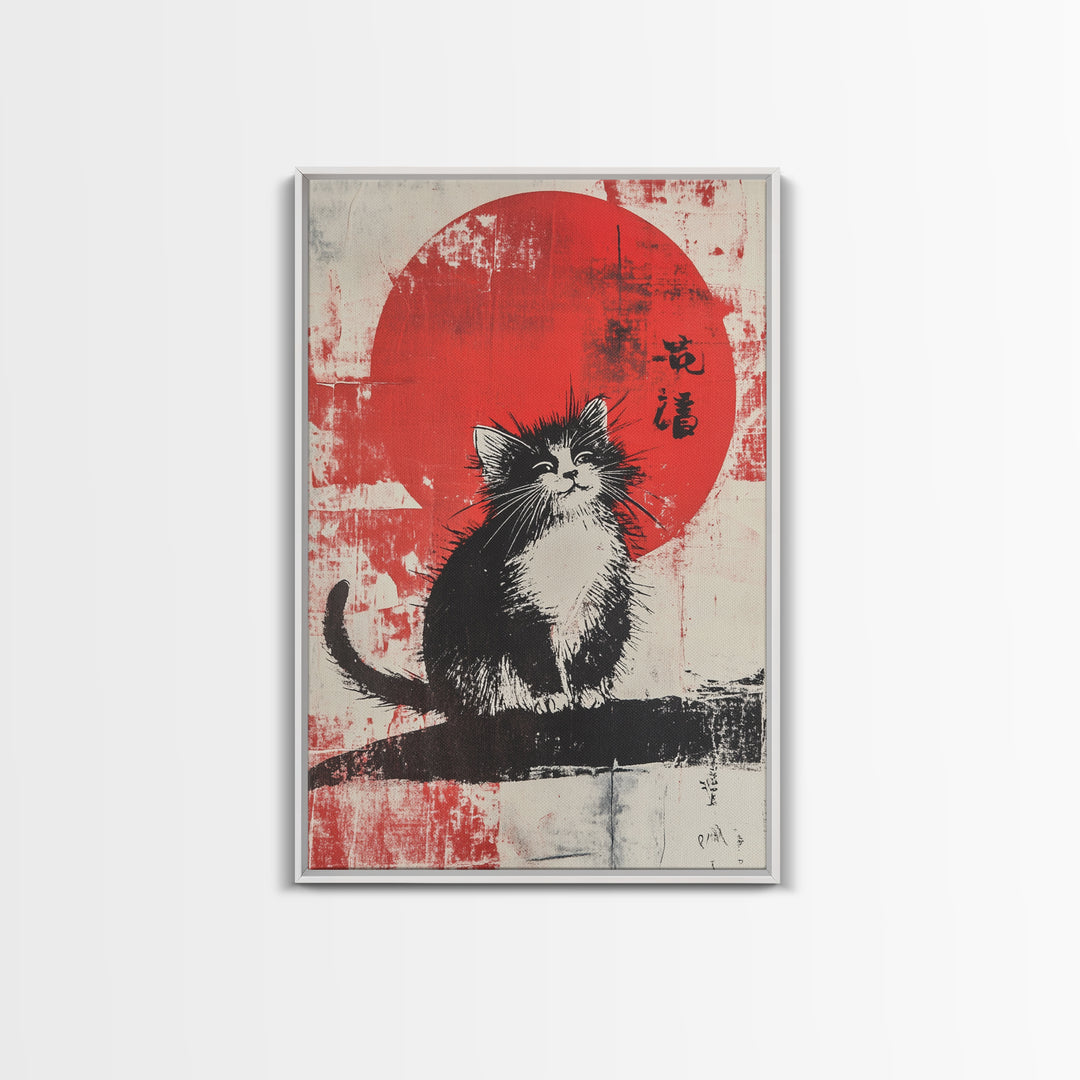 Cute Wabi Sabi Cat, Cat Mini Framed Print, Black Cat Painting, Original Pet Portrait, Wabi Sabi Cat, Gallery Wall, Kitty Art, Cat Gift