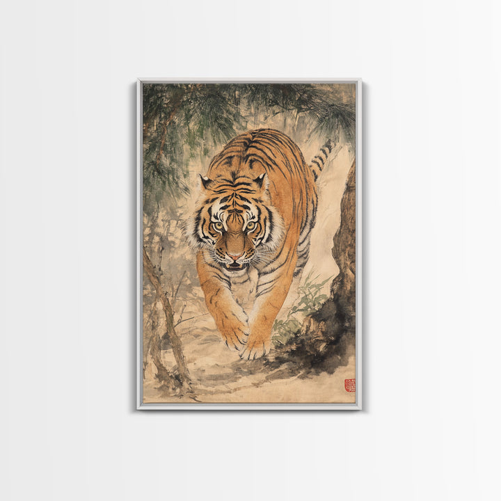Animal Canvas Poster - Wild Animal Wall Art - Man Cave Canvas - Personalized Gift For Dad - Tiger Painting - Wabi Sabi Art - Framed Wall Art