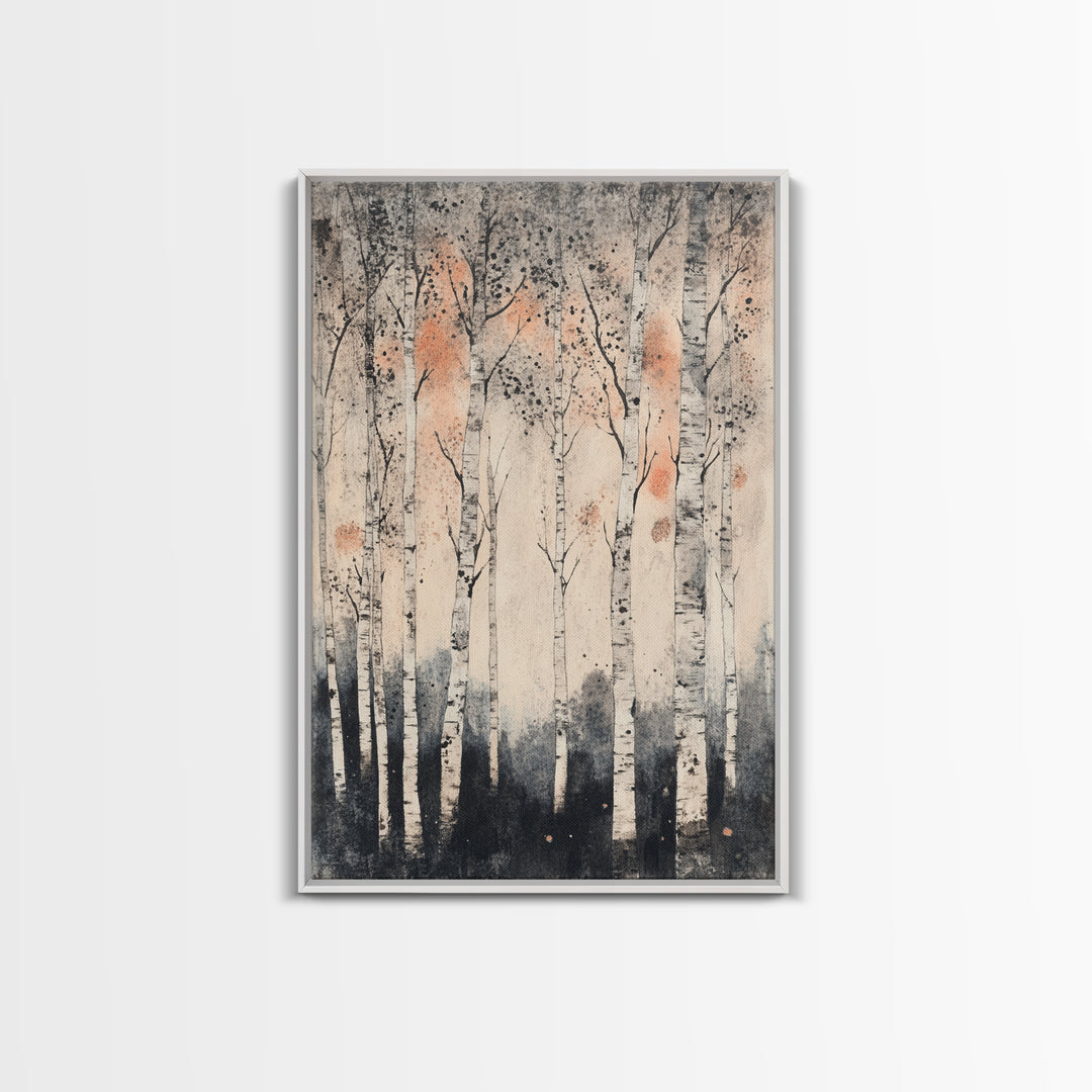 Framed Canvas Print Wall Art Print White Birch Tree Forest Landscape Art Print Minimalist Nature Wall Art Living Room Decor Birch Painting