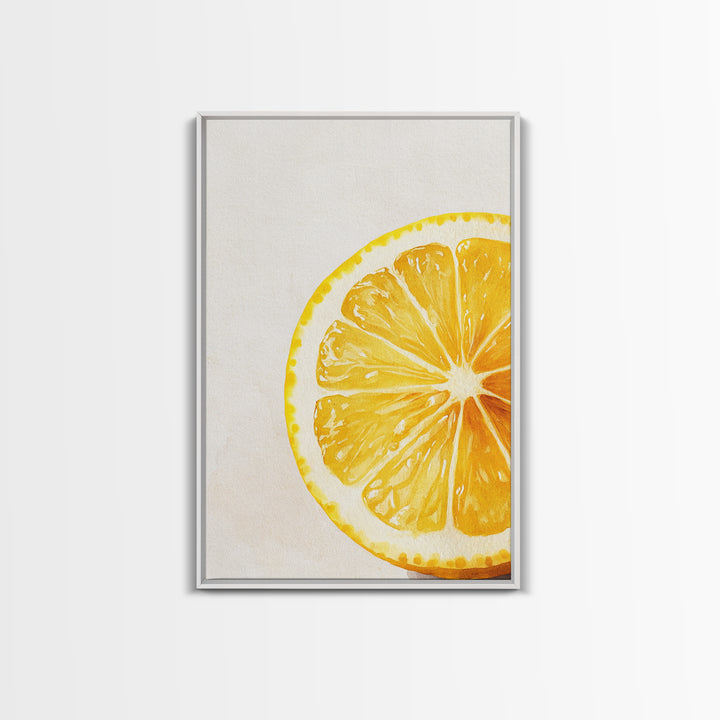 Closeup of a Lemon Wedge Framed Canvas Print, Original Still Life Painting of a Lemon, Housewarming Gift, Kitchen Food Wall Art, Kitchen Decor