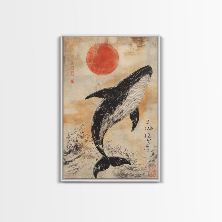 Wabi Sabi Whale Painting Print, Canvas Print, Ready To Hang Wall Art Whale Painting, Nautical Decor, Japanese Style Decor / Wall Art