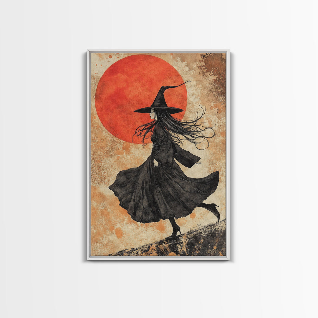 It's All Downhill From Here, Framed Canvas Print, Wabi Sabi Witch Decor, Witch Painting, Witchy Gift, Witchy Home Decor