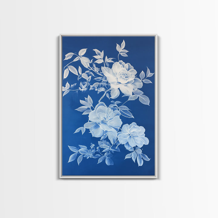 Blue Botanical Wall Art Chinoiserie Wall Art, Wall Decor Minimalist Wall Art, Blue Roses, Botanical Print Wall Art