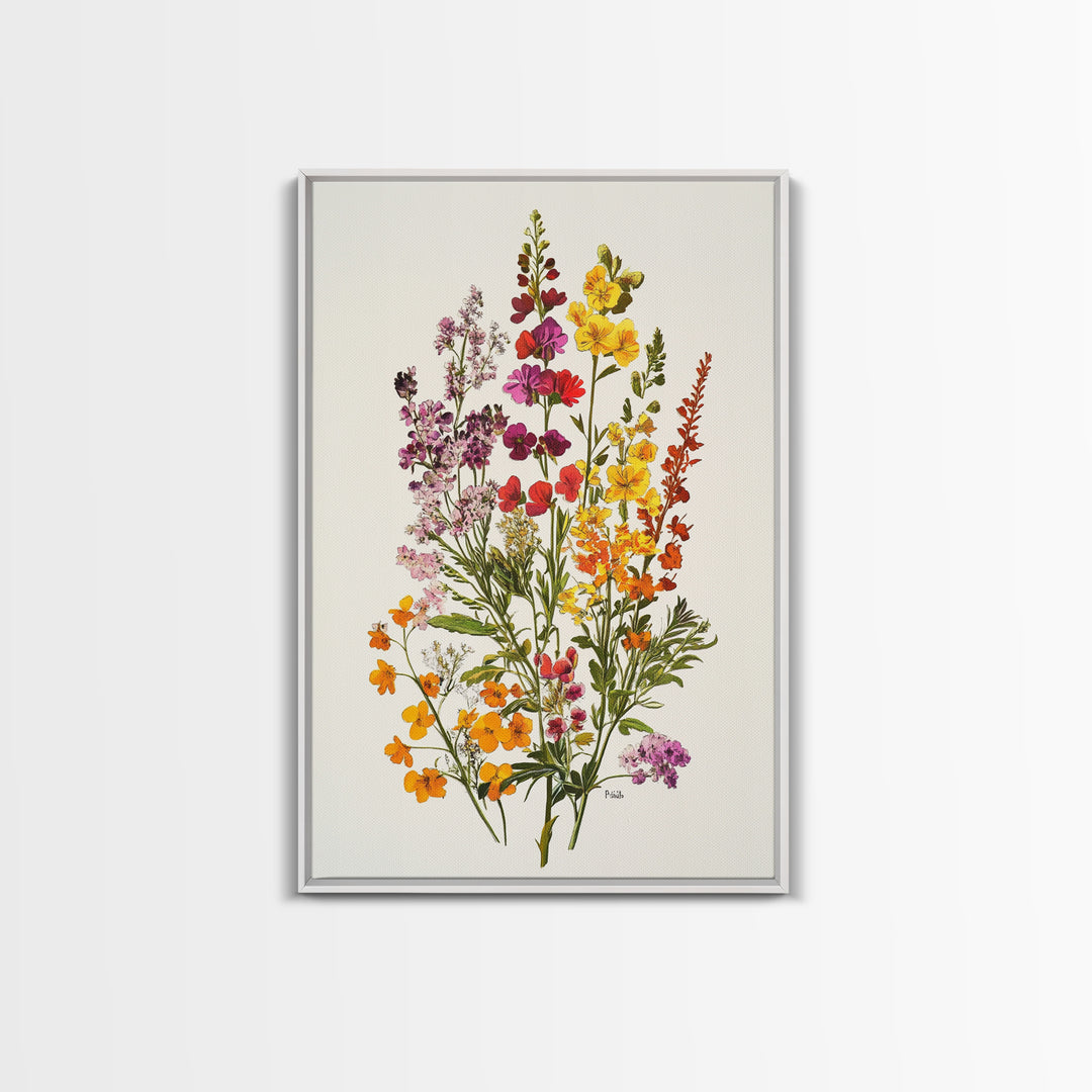 Retro Still Life Of Wild Flowers, Framed Canvas Print, Windflower Painting, Floral Print, Botanical Wall Art, Garden Decor, Wabi Sabi Wall Art