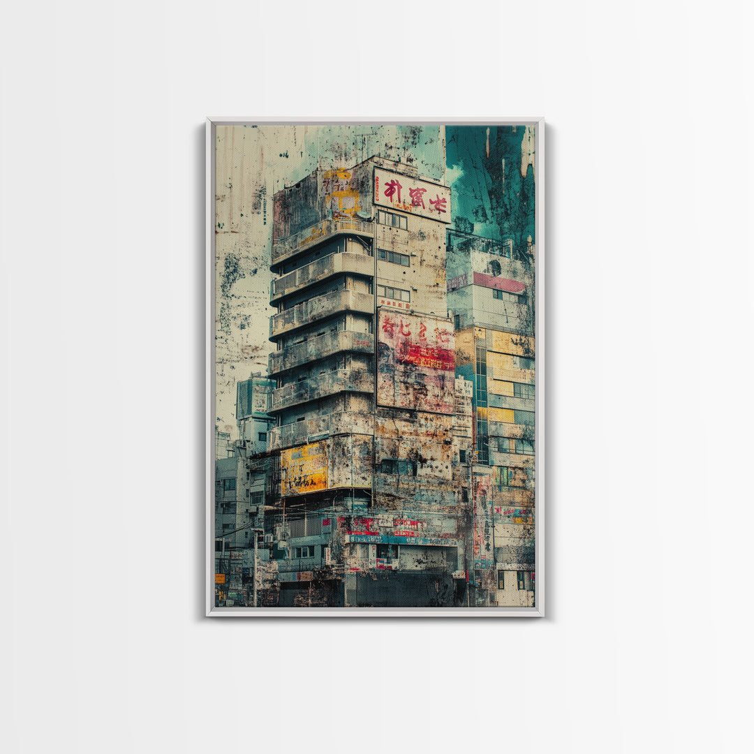 Cyberpunk Style Retro-Futurism Wall Art, Framed Canvas Print, Cyber Punk Home Decor, Cityscape Art