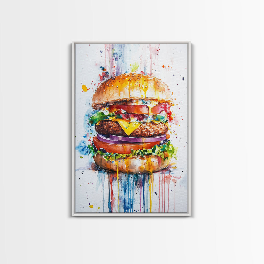 Cute Hamburger Painting Print, Kitchen Decor, Food Review Kitchen Art, Hamburger Wall Art, Kitchen Wall Art, Art For Kitchen