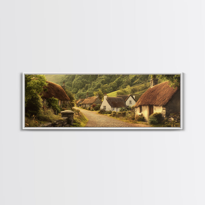 Cute Irish Village Framed Canvas Print, Ireland Painting Print, Ireland Wall Art, Irish Home Decor, Irish Painting, Panoramic Print