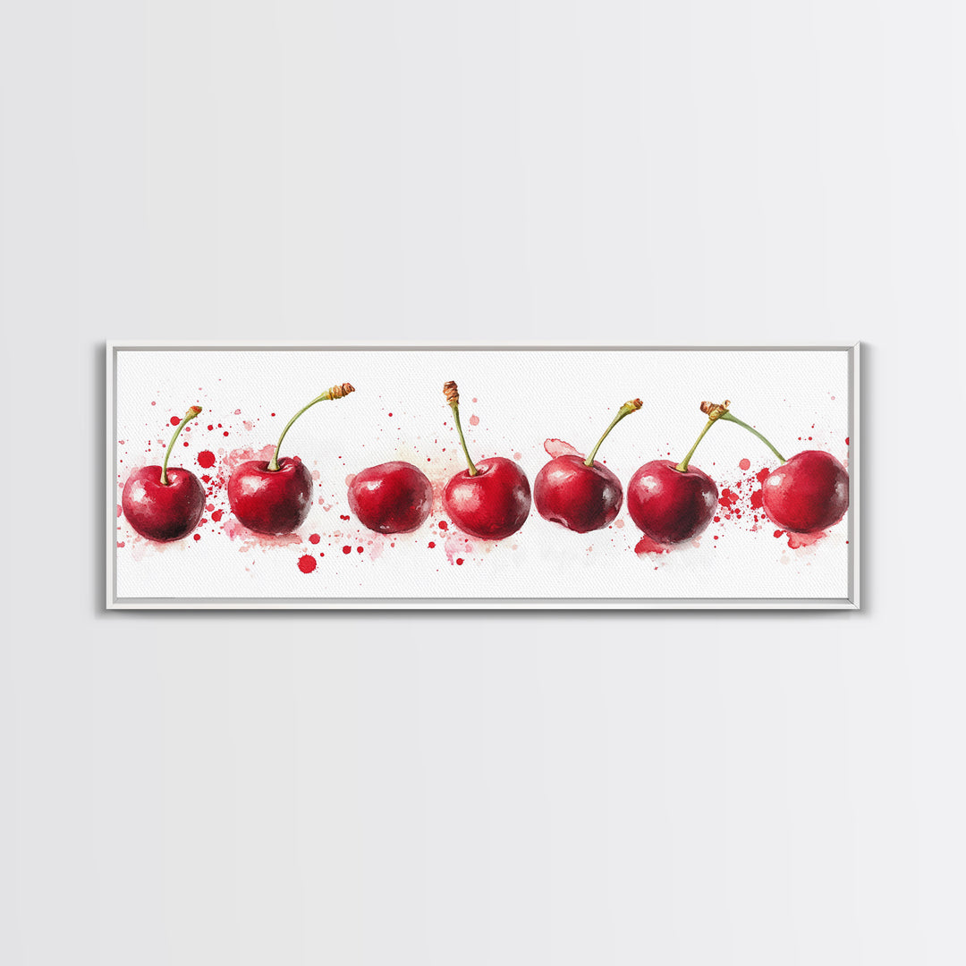 Original Cherry Painting Print - Panoramic Canvas Fruit Illustration - Home Decor For Kitchen - Framed Wall Art - Dining Room Decor
