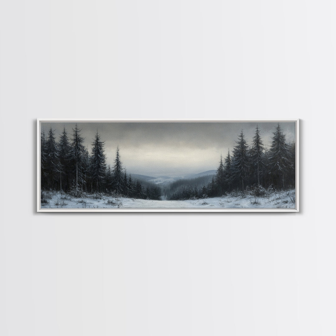 Bleak Winter Landscape Painting Print, Wood Framed Wall Art, Landscape Painting Original, Panoramic Wall Art, Horizontal Large Art