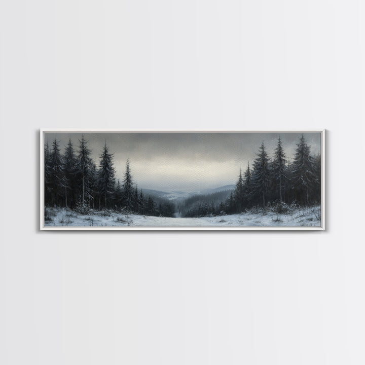 Bleak Winter Landscape Painting Print, Wood Framed Wall Art, Landscape Painting Original, Panoramic Wall Art, Horizontal Large Art