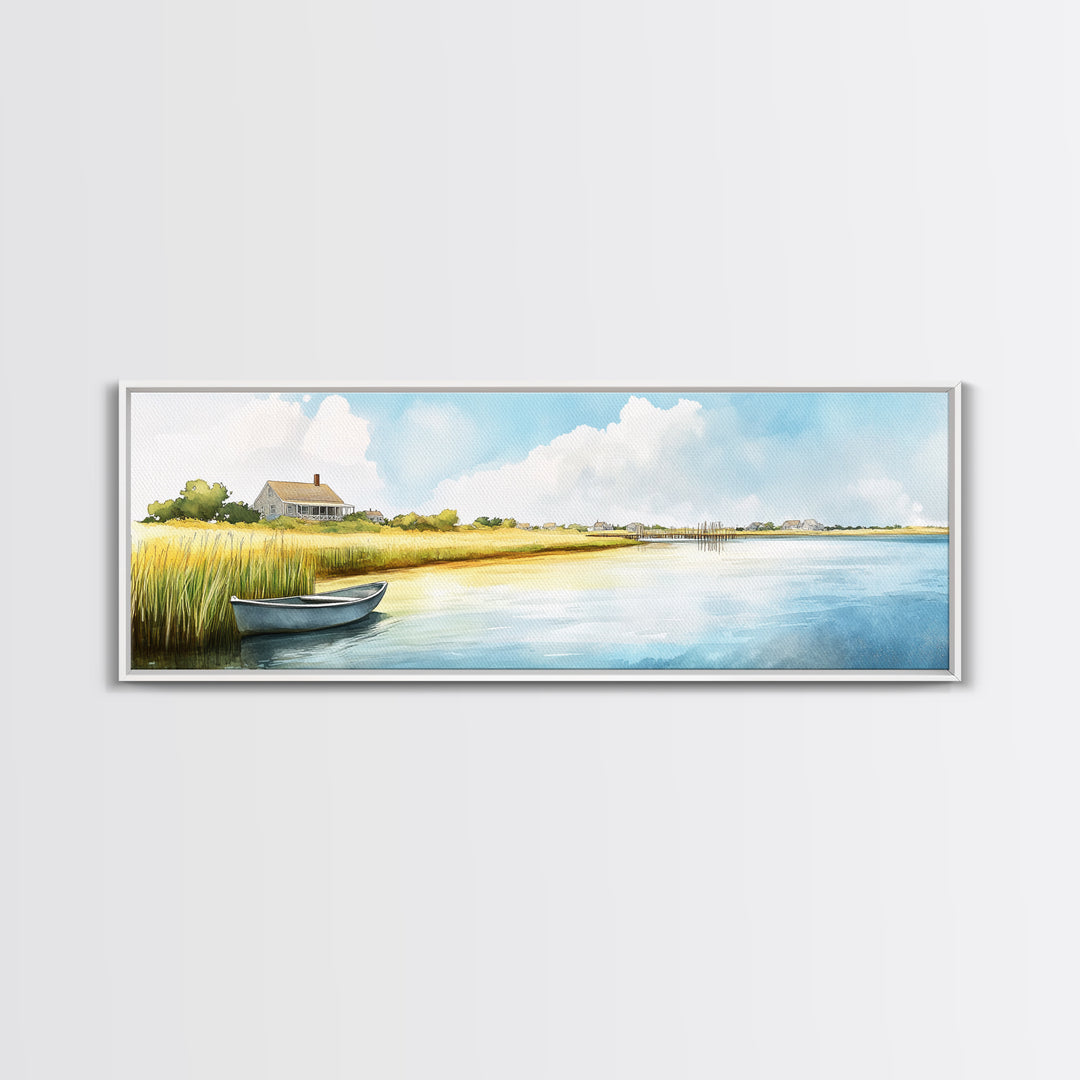 Beautiful Sescape Landscape Painting Print - Panoramic Wall Art - Nautical Landscape Painting, Beach House Art, Lake House Art