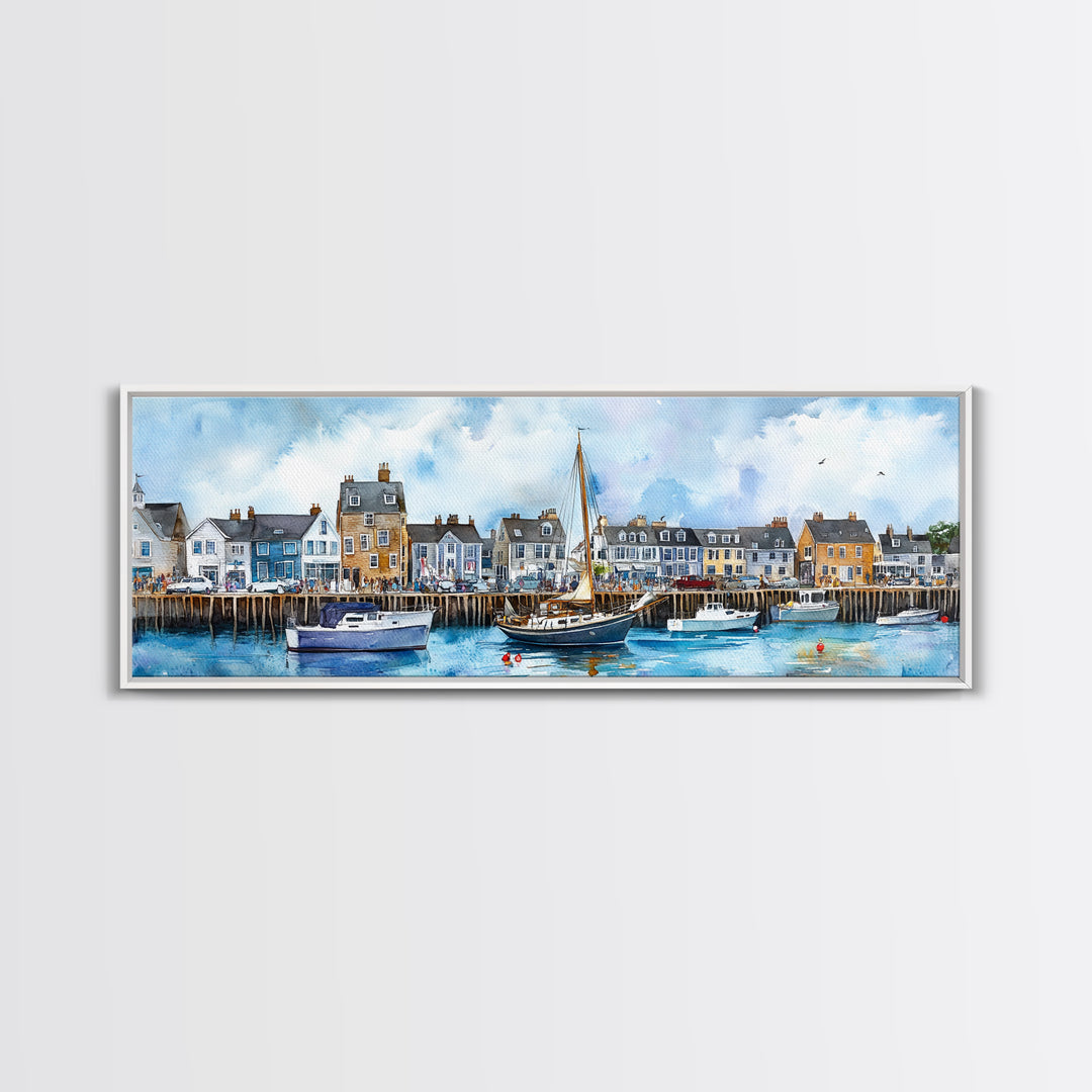 Nantucket Massachusetts Wall Art Framed Canvas Print, Nantucket Painting, Nantucket Nautical Decor, Nautical Landscape Painting