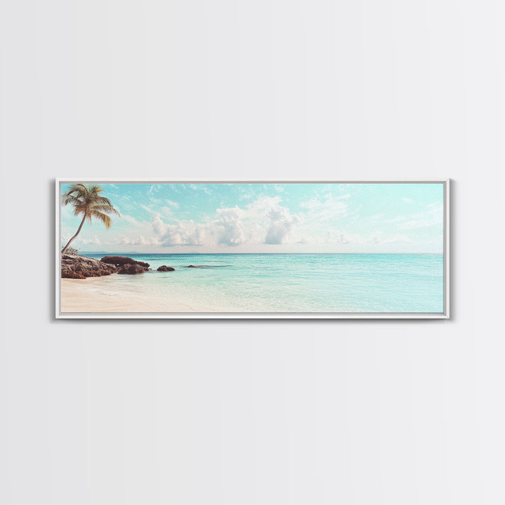 Panoramic Beach Photography Style Canvas Print, Beach House Wall Art, Beach Painting Print, Nautical Decor, Seascape Painting, Boho Art