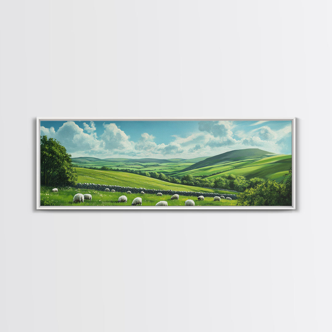 Landscape Painting Print Of The Hills of Ireland, Framed Canvas Print, Ireland Wall Are, Panoramic Home Decor, Horizontal Landscape Art