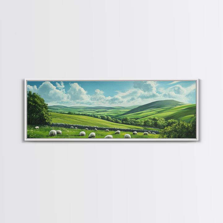Landscape Painting Print Of The Hills of Ireland, Framed Canvas Print, Ireland Wall Are, Panoramic Home Decor, Horizontal Landscape Art