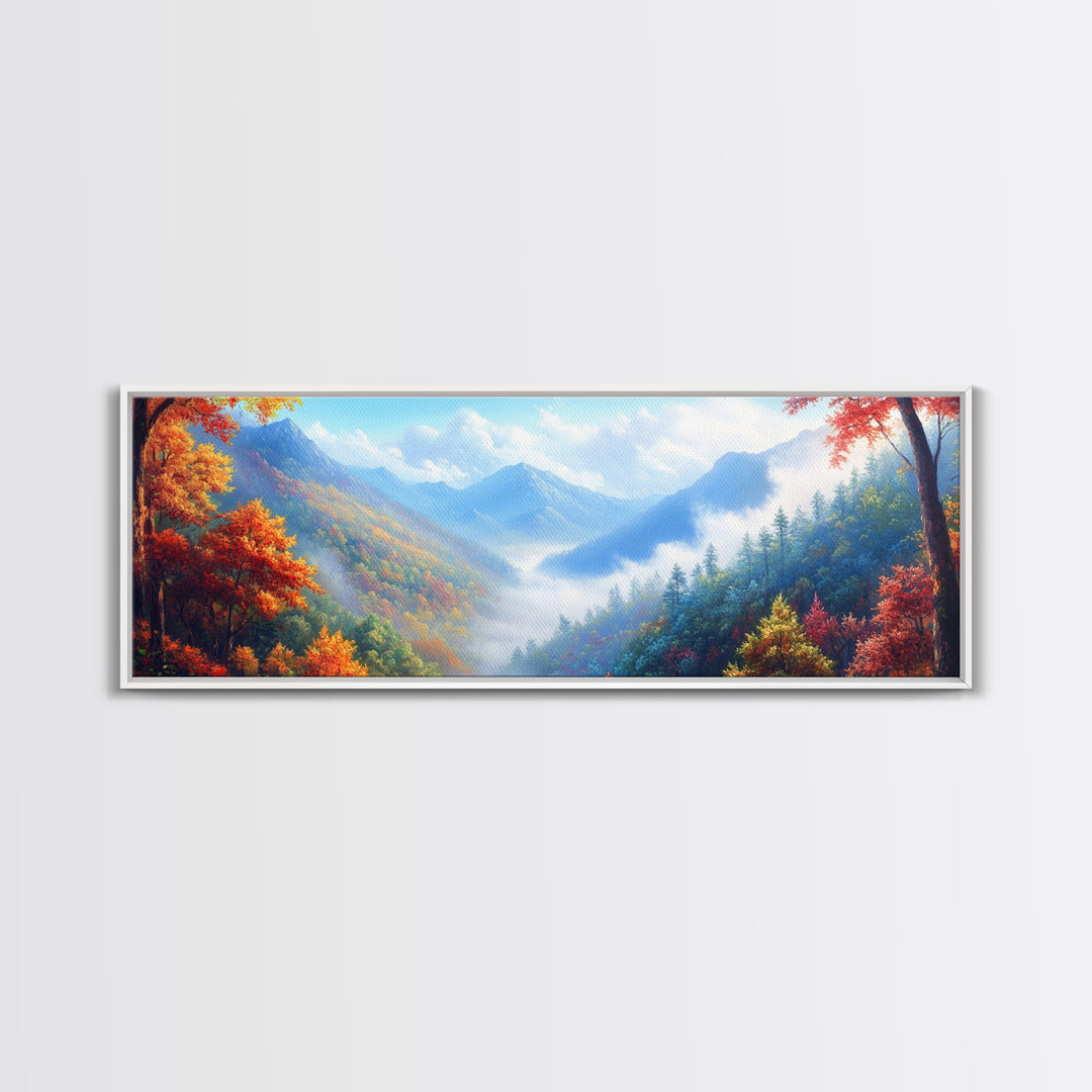 River Forest Landscape Wall Art on Canvas, Panoramic Smoky Mountains Canvas Wall Art, Framed or Unframed, Ready To Ship Horizontal Art