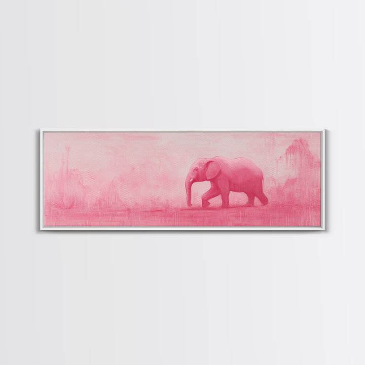 Preppy Pink Elephant Framed Canvas Print Ready To Hang Panoramic Wall Art Girl's Dorm Room Wall Art Ready To Hang