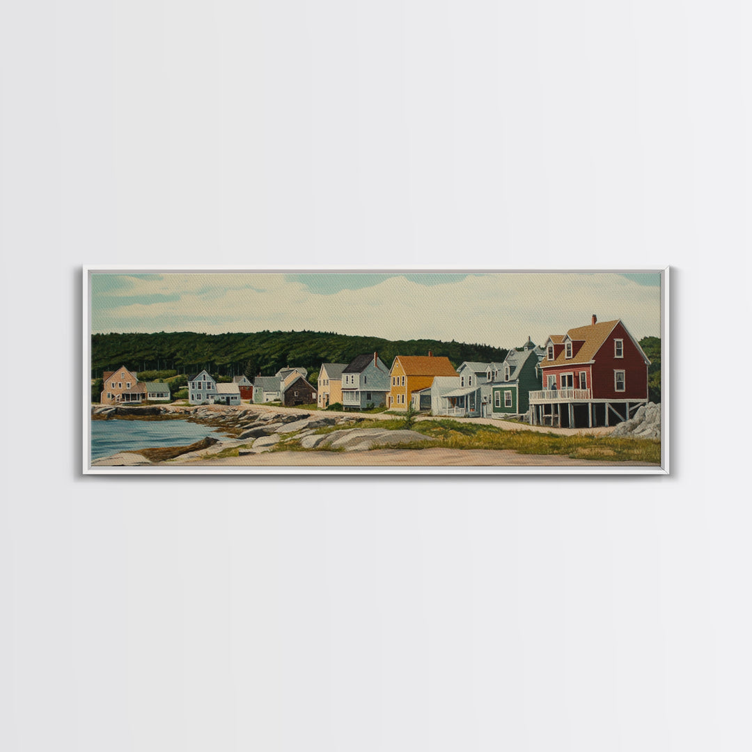 Panoramic Painting Print of Maine, Maine Wall Art, Beautiful Panoramic Seacape Painting, Nautical Landscape Painting