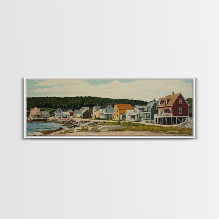 Panoramic Painting Print of Maine, Maine Wall Art, Beautiful Panoramic Seacape Painting, Nautical Landscape Painting