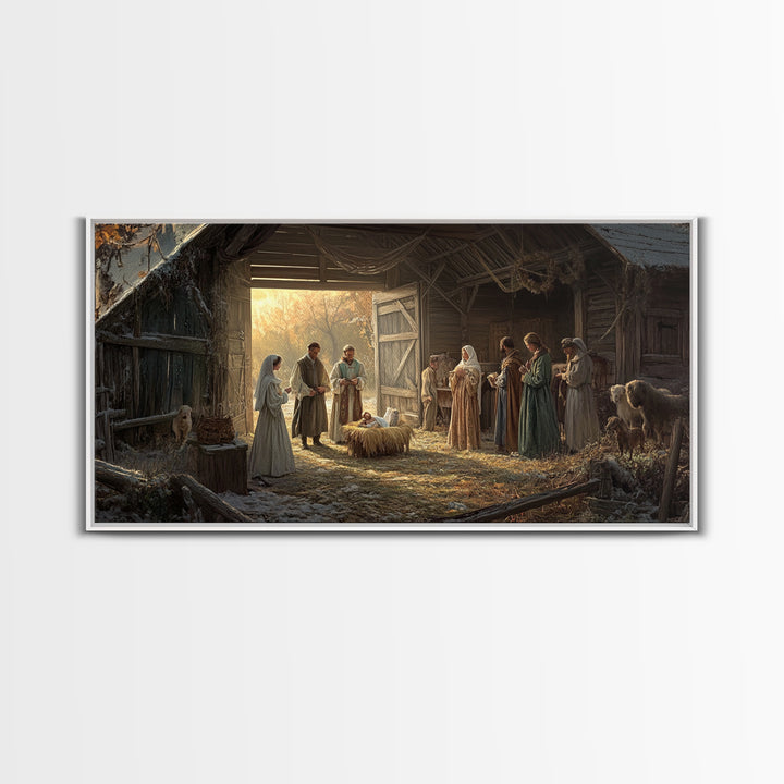 Christmas Nativity Wall Art, Framed Canvas Print, Nativity Oil Painting, Nativity Art Print, Christmas Seasonal Wall Art Living Room Decor