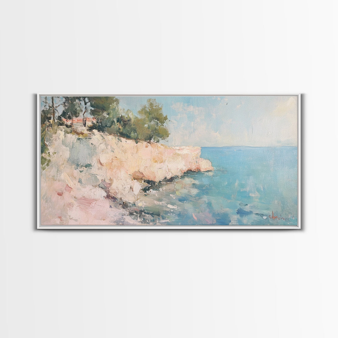 Cliffs Of Moher Oil Painting Print, Boho Whimsical Nautical Landscape Painting Print, Seascapes Wall Art, Kitsch Decor, Eclectic Art