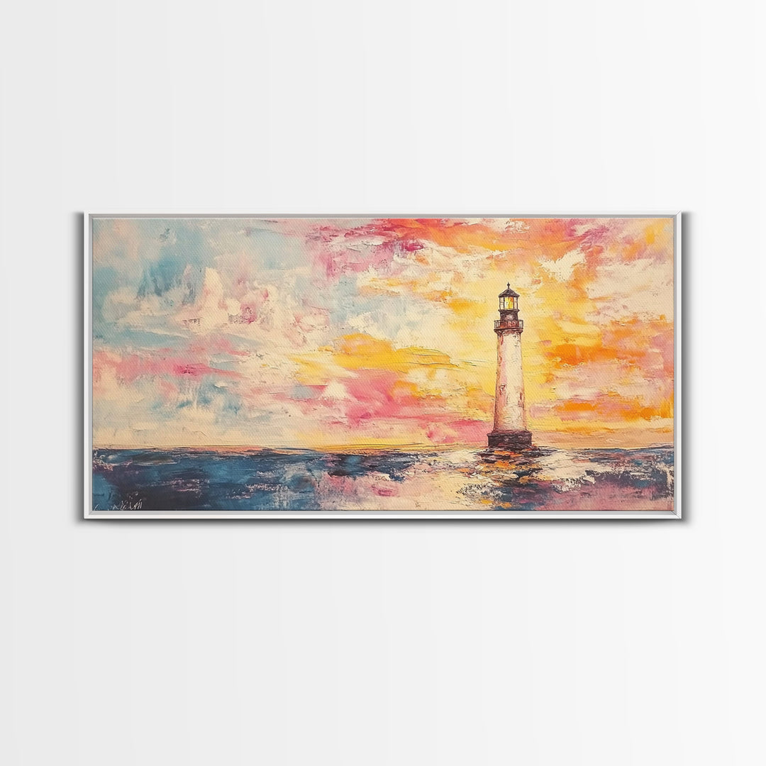 Nautical Seascapes Oil Painting Print, Nautical Landscape Painting, Beach Art, Light House Painting, Sunrise Oil Painting Print