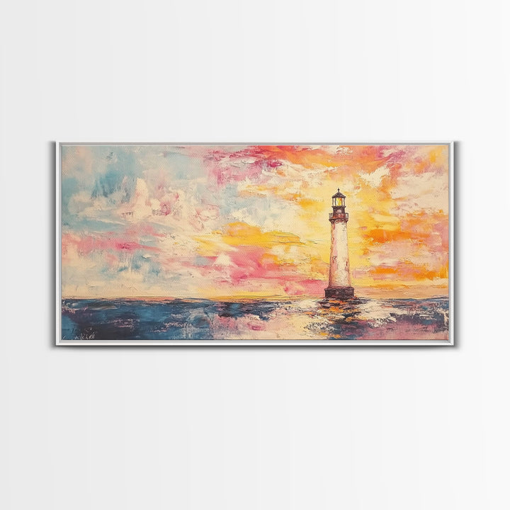 Nautical Seascapes Oil Painting Print, Nautical Landscape Painting, Beach Art, Light House Painting, Sunrise Oil Painting Print
