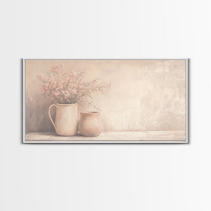 Beautiful Still Life Oil Painting Canvas Print, Boho Wall Art, Kitsch Home Decor, Kitchen Wall Art, Painting of Flower Pots