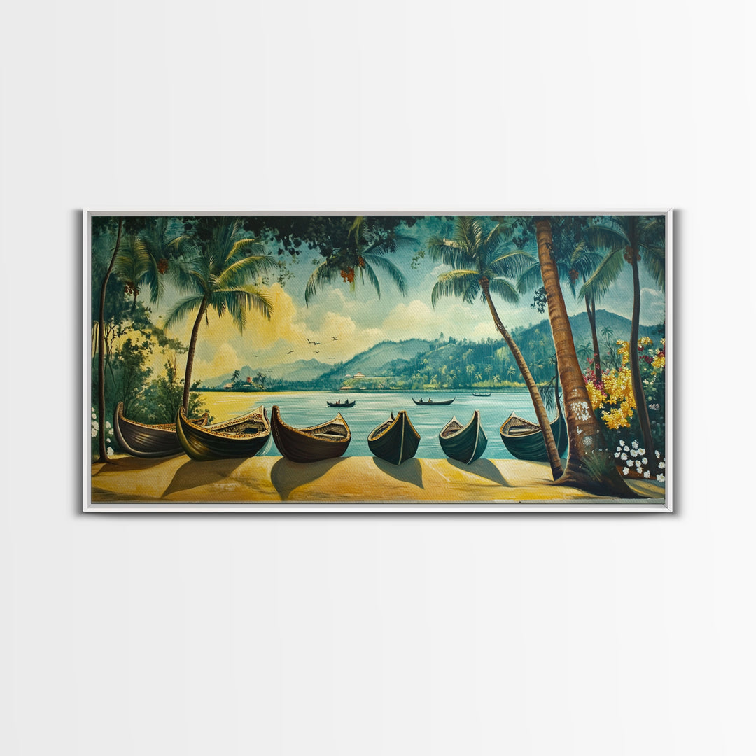 Mural of Kerala Framed Canvas Print, Jaipur Art, Indian Wall Art, Garden Wall Art, Botanical Wall Art, Colorful Wall Art, Kerala Painting