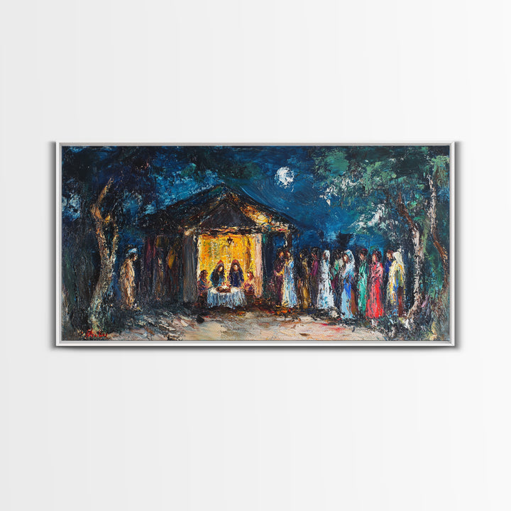 Abstract Oil Painting Print of The Nativity - Framed Canvas Print - Christian Christmas Wall Art - Wood Framed Art - Above Mantle Art