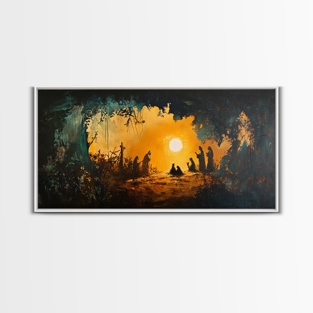 Christmas Nativity Painting on Canvas, Christmas Wall Art, Rustic Christmas Farmhouse Decor, Nativity Oil Painting, Christmas Decor