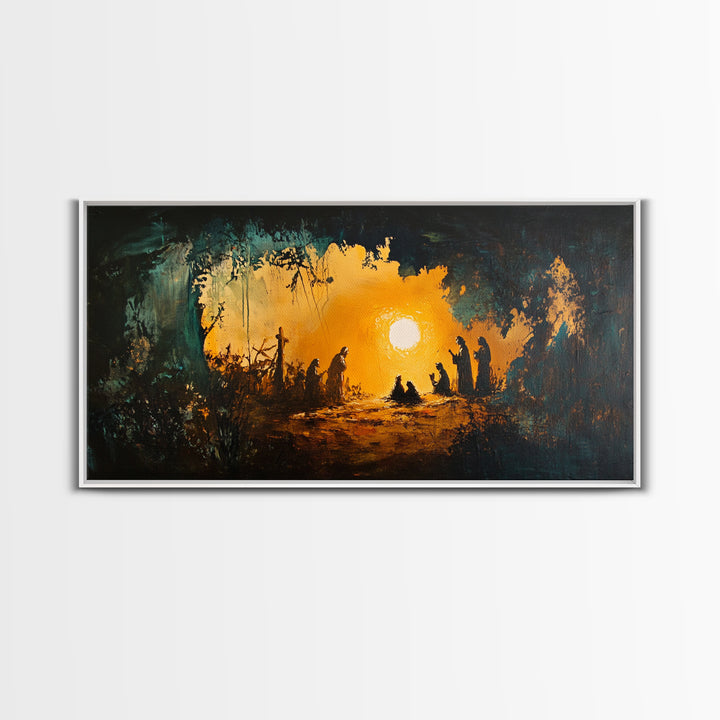 Christmas Nativity Painting on Canvas, Christmas Wall Art, Rustic Christmas Farmhouse Decor, Nativity Oil Painting, Christmas Decor