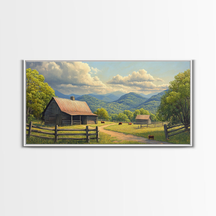 Barn Landscape Oil Painting Canvas Print, Rustic Farmhouse Home Decor, Modern Farm House Wall Art, Barn Wall Art, Barn Decor