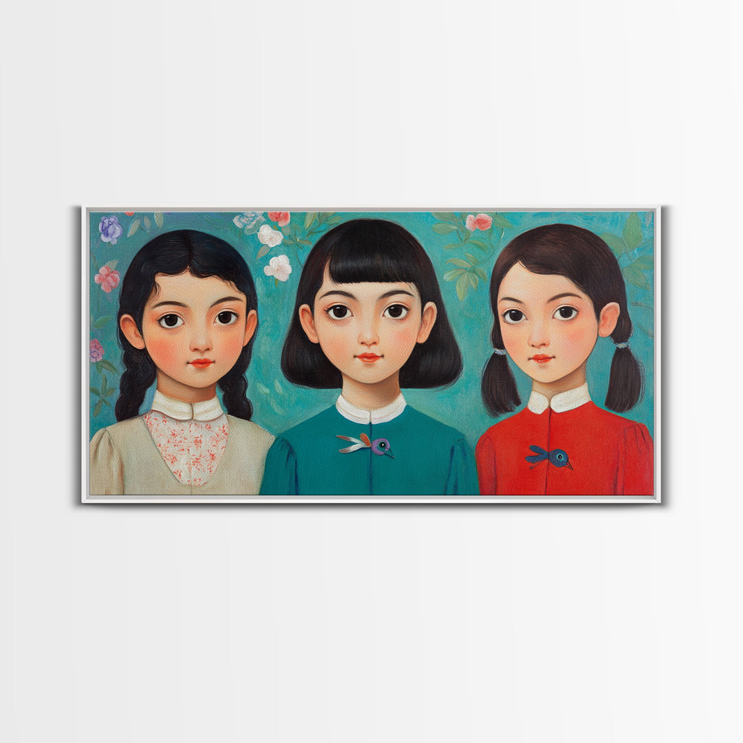 Creepy Wall Art Framed Canvas Print, Liminal Art, Liminal Spaces, Creepy Ghost Girls Painting