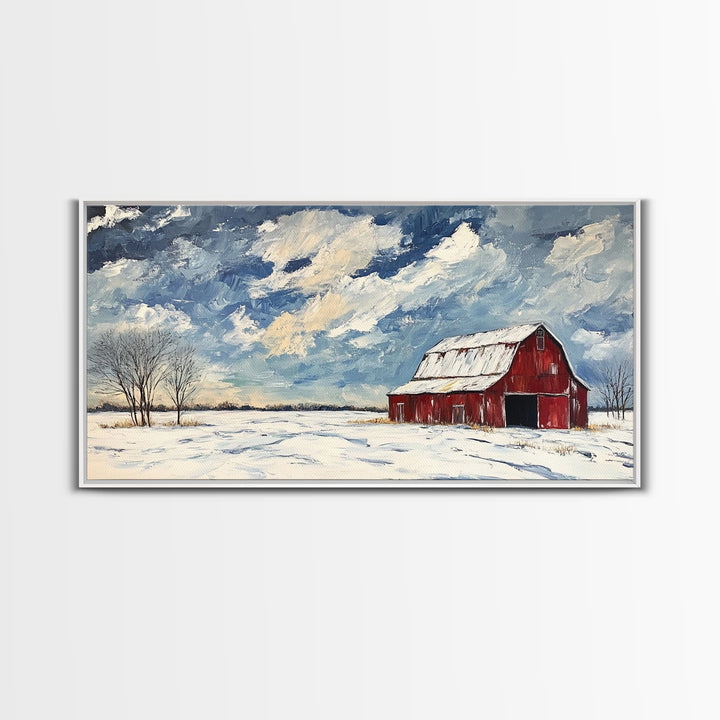Rustic Barn Wall Art, Panoramic Farmhouse, Farmhouse Wall Decor, Old Barn Painting Canvas Print, Wood Background Rustic Wall Decor