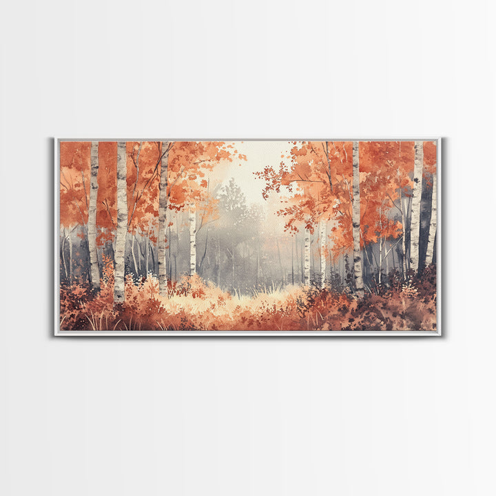 Aspen Landscape, Autumn Forest Print, Birch Tree Painting Framed Canvas Print, Ready To Hang Wall Art, Modern Abstract Nature Wall Art