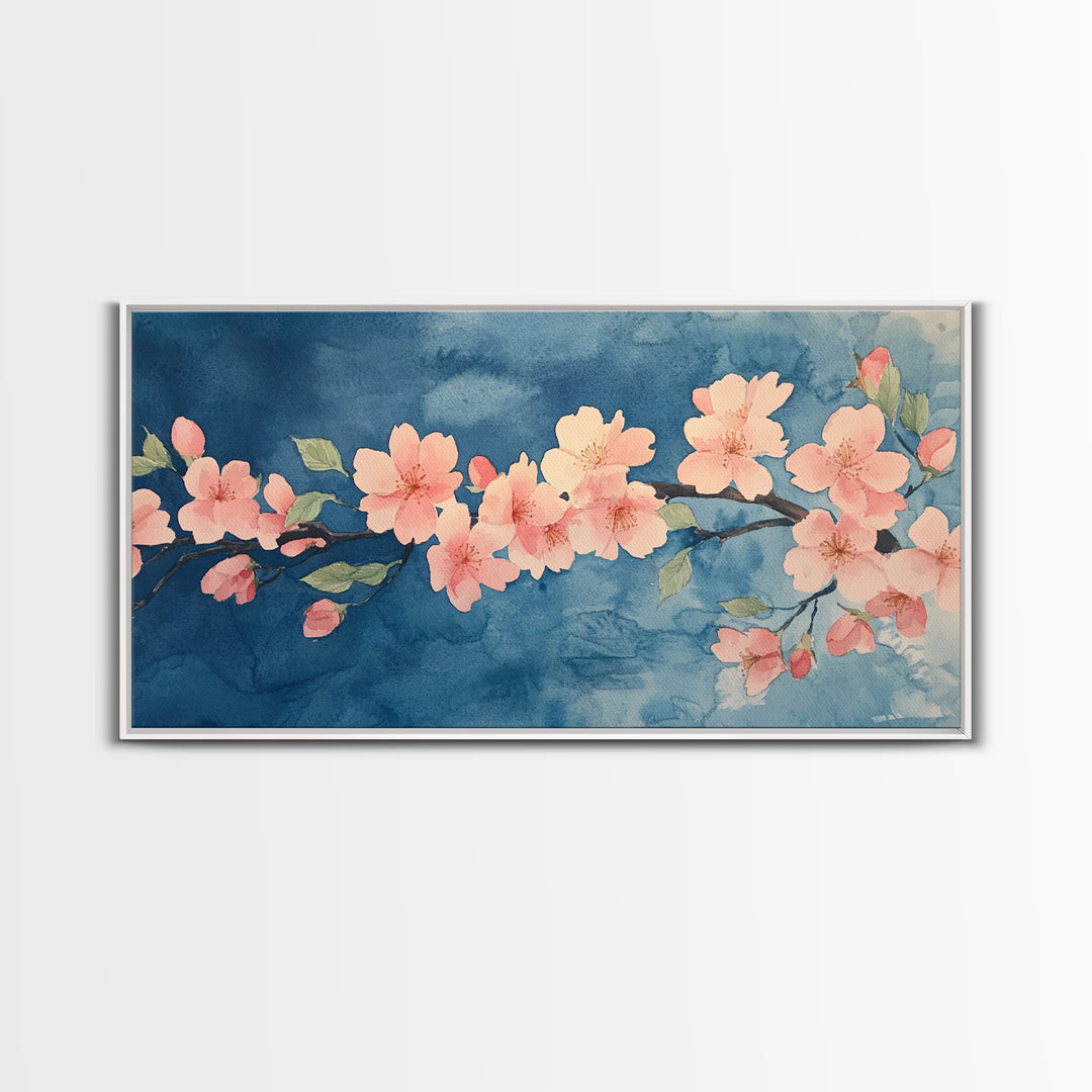 Cherry Blossoms Wall Art Canvas Print  - Pink Cherry Blossom Canvas Oil Painting - Wabi Sabi Wall Art - Purple Tree Nature Decor