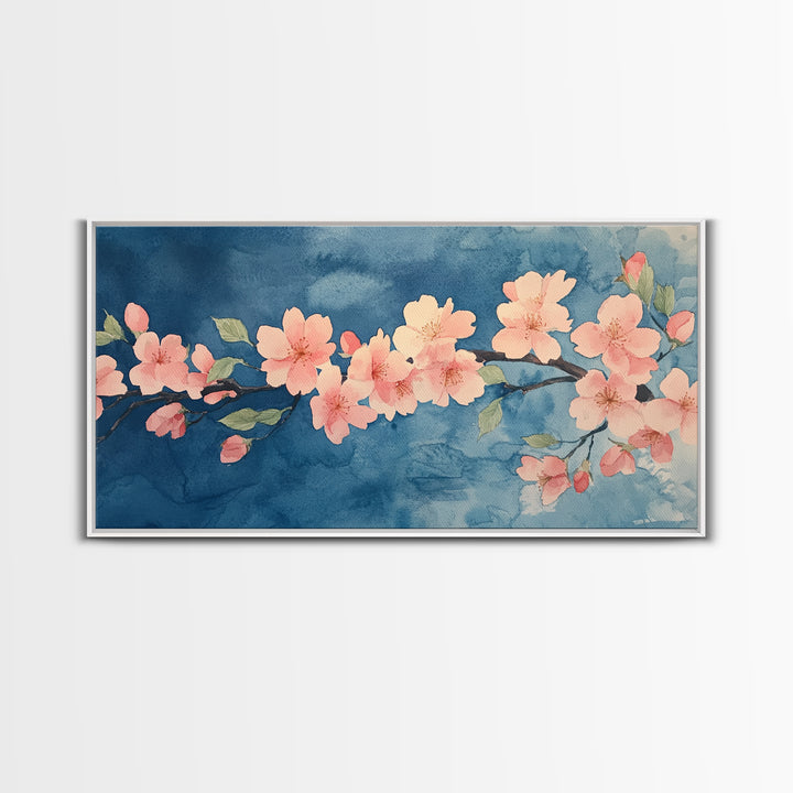Cherry Blossoms Wall Art Canvas Print  - Pink Cherry Blossom Canvas Oil Painting - Wabi Sabi Wall Art - Purple Tree Nature Decor