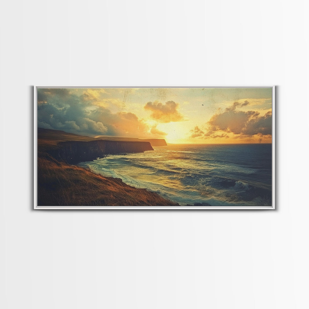 Cliffs of Moher Framed Canvas Print, Ireland Painting, Ireland Decor, Ireland Wall Art, Living Room Home Decor