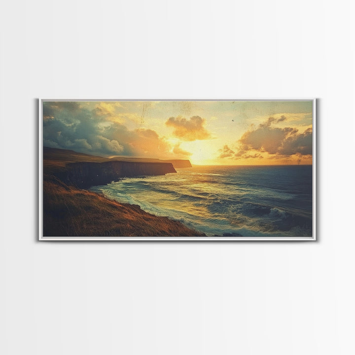 Cliffs of Moher Framed Canvas Print, Ireland Painting, Ireland Decor, Ireland Wall Art, Living Room Home Decor